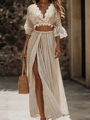 Hazel Blues® | Lace Crop Top and Slit Maxi Skirt Set