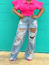 Hazel Blues® | Distressed Wide Leg Jeans