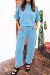 Hazel Blues® | Drop Shoulder Boxy Tee and Barrel Pants Set