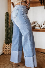 Hazel Blues® | Beau Blue Turn-up Cuffs Womens Loose Jeans