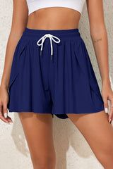 Hazel Blues® | Navy Blue Drawstring Elastic Waist Lined Ruffle Shorts Bikini Bottom