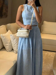 Hazel Blues® | Eyelet Crop Top and Maxi Skirt Set