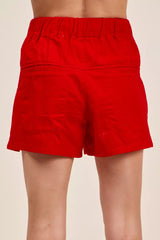 Hazel Blues® | SO ME Solid Twill Denim Pintucked Buttoned Shorts With Waist Tie