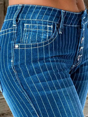 Hazel Blues® | Striped Button Fly Flare Jeans