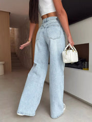 Hazel Blues® | Lace-Up High-Waisted Wide Leg Jeans