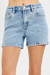 Hazel Blues® | RISEN High Rise Denim Shorts with Embroidered Detail