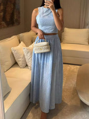 Hazel Blues® | Eyelet Crop Top and Maxi Skirt Set