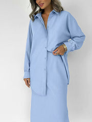 Hazel Blues® | Long Sleeve Shirt and Slit Midi Skirt Set