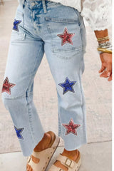 Hazel Blues® | Star-Embellished Cropped Jeans