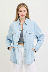 Hazel Blues® | RISEN Oversized Stripe Denim Shaket