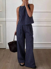 Hazel Blues® | Striped Sleeveless Top and Wide-Leg Pants Set