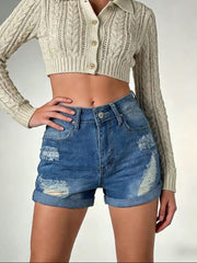 Hazel Blues® | Distressed High-Waisted Denim Shorts