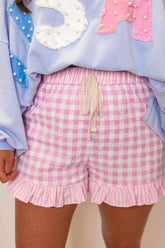 Hazel Blues® | Gingham Ruffle Hem Shorts