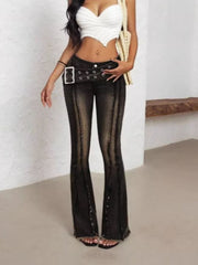 Hazel Blues® | Belted High Waist Flare Jeans