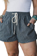 Hazel Blues® | Blue Stripe Contrast Drawstring Elastic Waist Denim Shorts