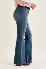 Hazel Blues® | Judy Blue Mid Rise Flare Jeans with Front Flap Pockets