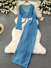 Hazel Blues® | Knitted Crop Top and Slit Skirt Set