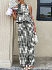 Hazel Blues® | Gingham Sleeveless Top and Wide-Leg Pants Set