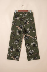 Hazel Blues® | Green Vintage Floral Print Square Patch Pocket Raw Hem Shift Jeans