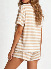 Hazel Blues® | Striped Short Sleeve Tee and Drawstring Shorts Set