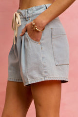 Hazel Blues® | SO ME Mid Rise Denim Shorts With Cotton Tape Drawstring