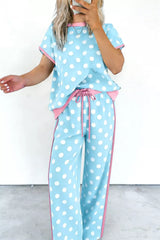 Hazel Blues® | Polka Dot Contrast Trim Top and Pants Set