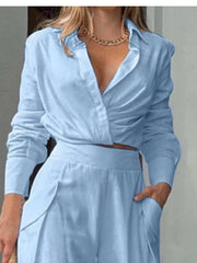 Hazel Blues® | Long Sleeve Shirt and Wide Leg Pants Set