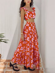 Hazel Blues® | Crop Top and Tiered Maxi Skirt Set