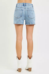 Hazel Blues® | RISEN High Rise Denim Shorts with Embroidered Detail