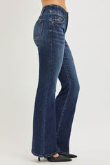 Hazel Blues® | RISEN High Rise Flare Jeans With Seam Detail Waistband