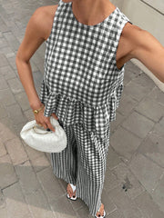 Hazel Blues® | Gingham Sleeveless Top and Wide-Leg Pants Set
