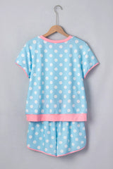 Hazel Blues® | Polka Dot Contrast Trim Top and Drawstring Shorts Set