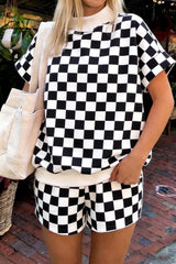 Hazel Blues® | Checkerboard Short Sleeve Tee and Shorts Set