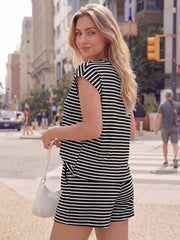 Hazel Blues® | Striped Round Neck Tee and Shorts Set