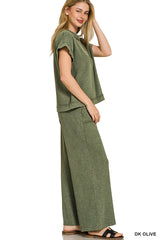 Hazel Blues® | Zenana Washed Slub Short Sleeve Tee & Long Pants Set