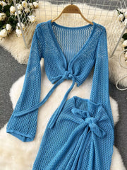Hazel Blues® | Knitted Crop Top and Slit Skirt Set