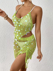 Hazel Blues® | Halter Neck Crochet Knit Top and Skirt Cover Up Set