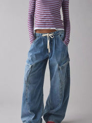 Hazel Blues® | Drawstring Waist Cargo Jeans