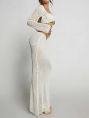 Hazel Blues® | Tied Long Sleeve Top and Skirt Cover Up Set