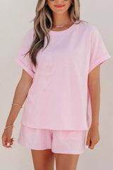 Hazel Blues® | Stripe Matching Oversized Tee and Drawstring Shorts Set