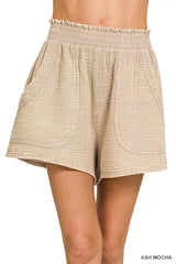 Hazel Blues® | Zenana Washed Double Gauze Shorts