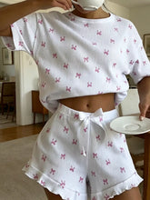 Hazel Blues® | Ribbed Knit Bow Print Top and Shorts Lounge Set
