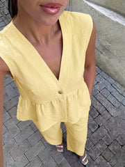 Hazel Blues® | One Button Sleeveless Top and Pants Set