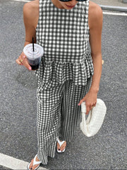Hazel Blues® | Gingham Sleeveless Top and Wide-Leg Pants Set