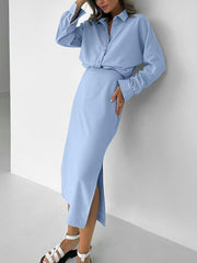 Hazel Blues® | Long Sleeve Shirt and Slit Midi Skirt Set
