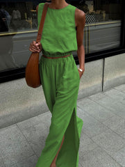 Hazel Blues® | Sleeveless Crop Top and Slit Pants Set
