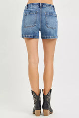 Hazel Blues® | RISEN High Rise Front Tie Up Shorts with Patch Pockets