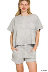 Hazel Blues® | Zenana Halo Snow Washed Boxy Top & Shorts Set