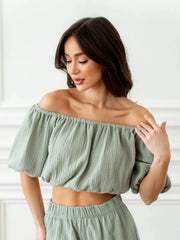 Hazel Blues® | Off-Shoulder Cropped Top and Shorts Set