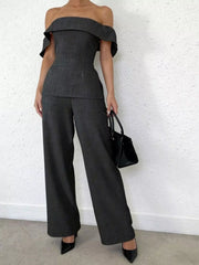 Hazel Blues® | Off-Shoulder Top and Wide-Leg Pants Set